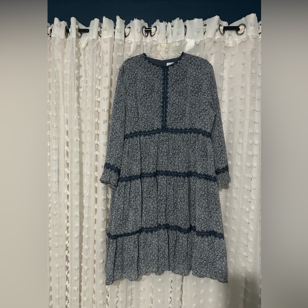 Dainty Jewells navy midi dress with lace trim